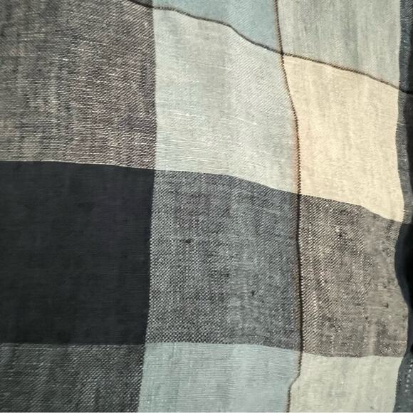 Perry Ellis Linen Blue Plaid Short Sleeve Button Down Shirt- Size M - Picture 10 of 10